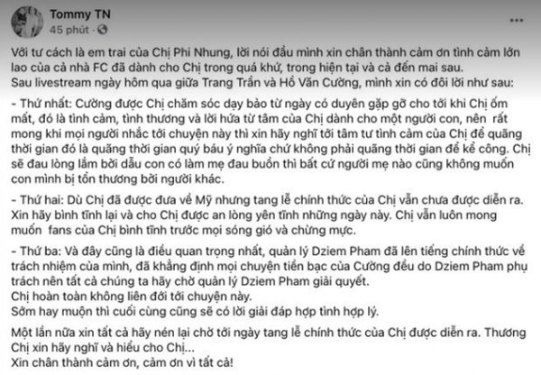 Em trai Phi Nhung lên tiếng giữa ồn ào về tiền cát xê của Hồ Văn Cường, lời nhắn cuối khiến ai cũng nghẹn lòng-3